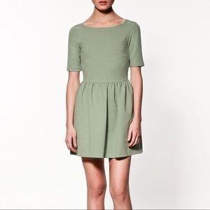 Zara Fit and Flare Cross Back Pastel Green Dress
